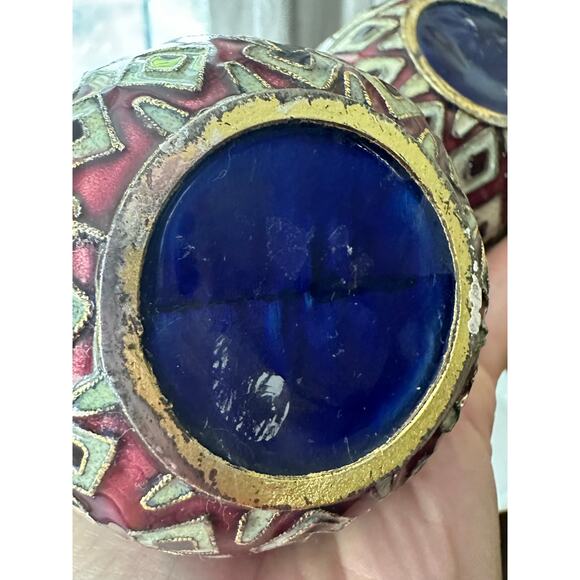 2 Vintage Cloisonné Enameled Pineapple Candlestick Holders Hollywood regency set - Picture 10 of 16